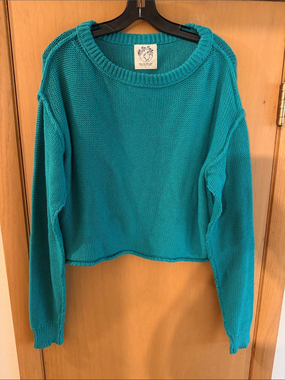 We the Free Free People Women’s Inside Out Cropped Crewneck Sweater Teal XS